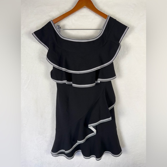 Rebecca Vallance Black Ruffle Off-Shoulder Dress Size 8 - Picture 1 of 6